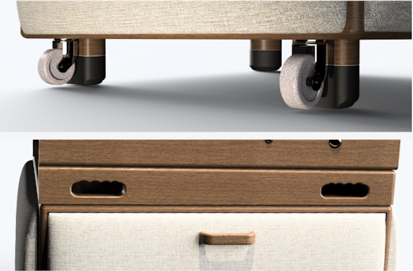 Wheels and integrated handhold cutouts
