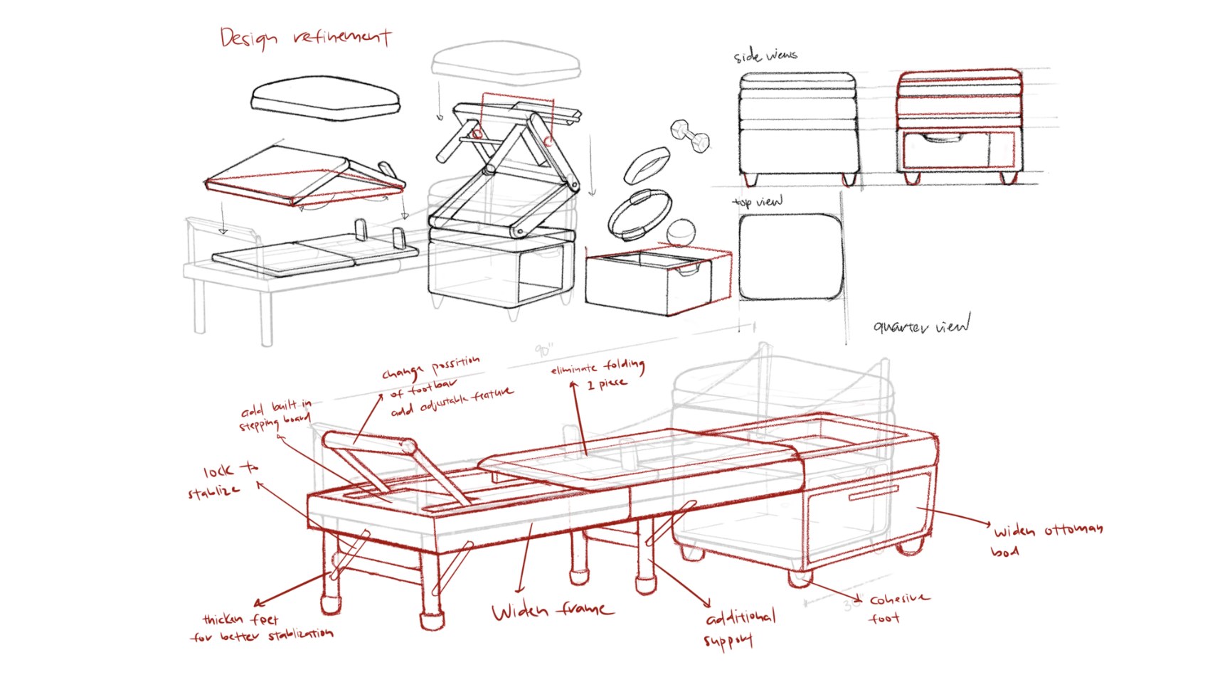 Final design refinement with red-ink annotations