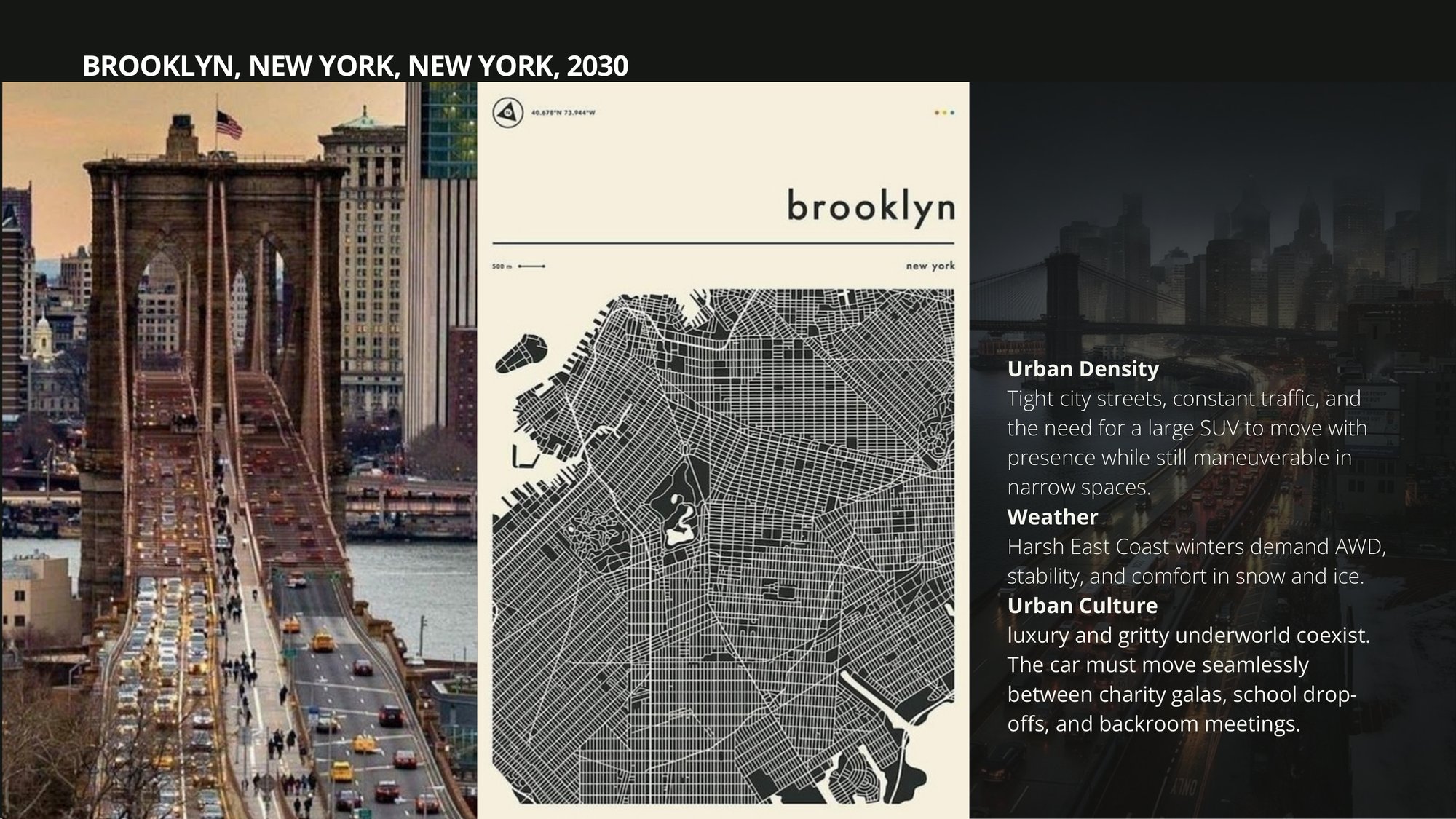 Brooklyn, New York 2030 — urban density, harsh winters, urban culture