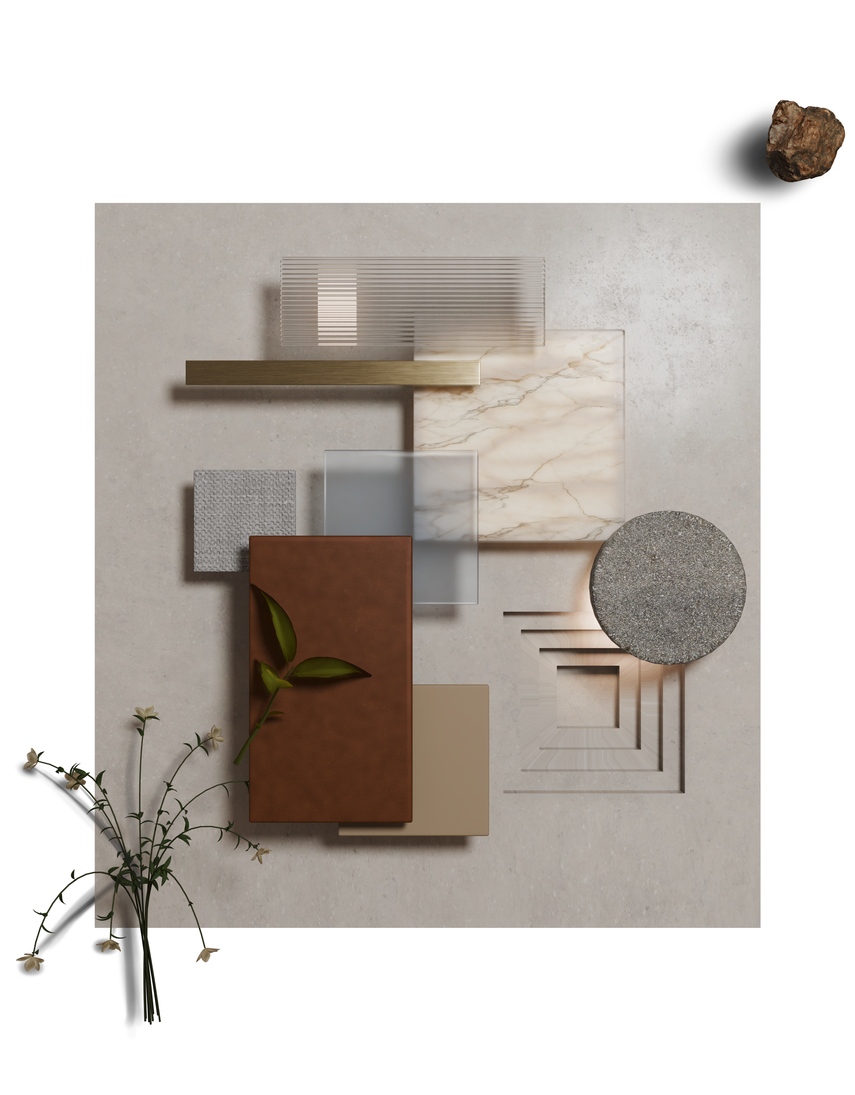CMF flat-lay — physical material samples