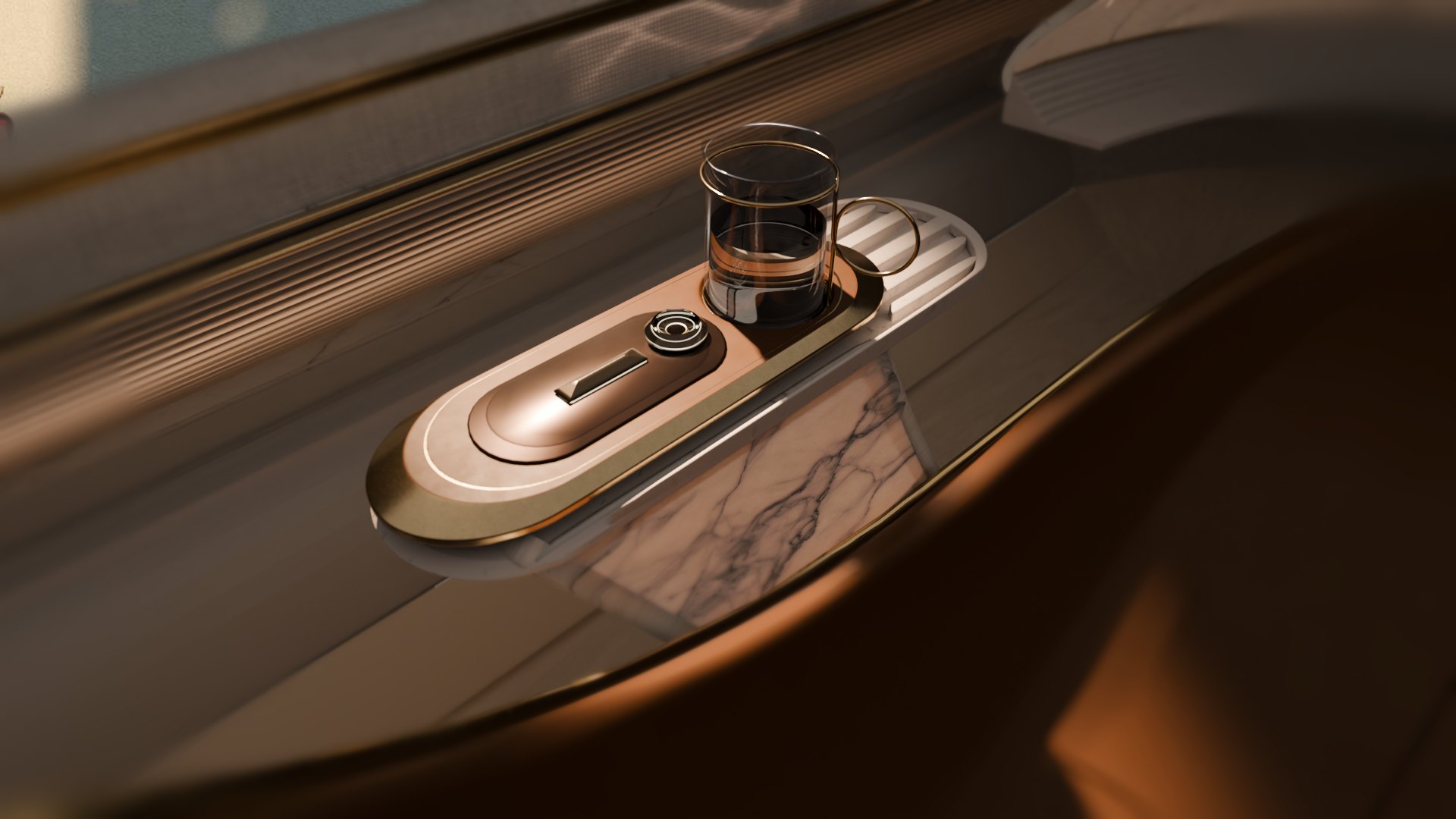 The arm rest — brass and alabaster detail