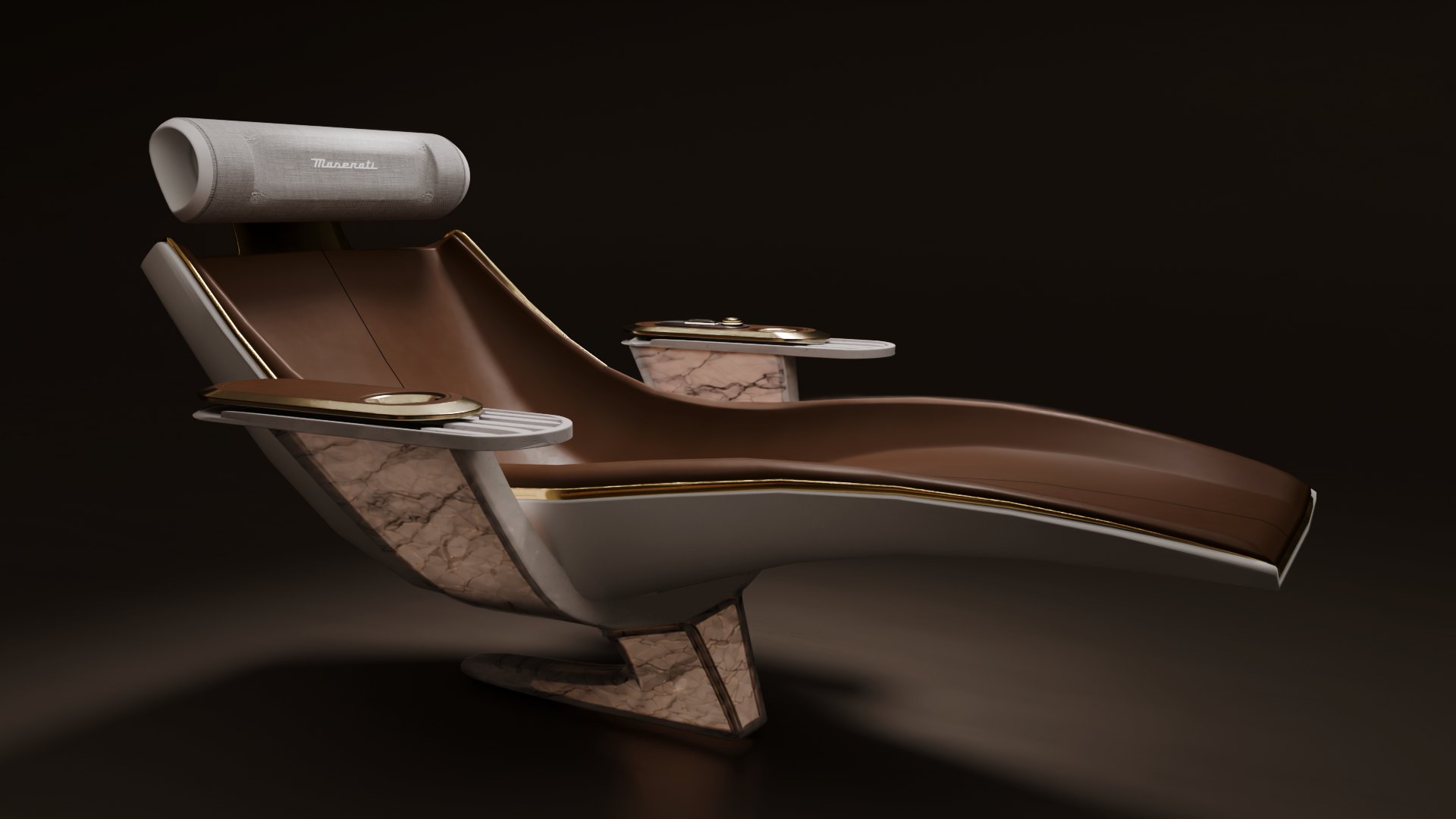 The chaise on a dark studio backdrop — three-quarter hero of the designed object