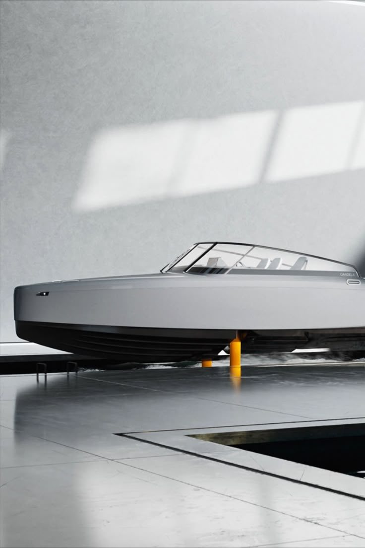 Current electric yacht — conventional hull, battery bolted in