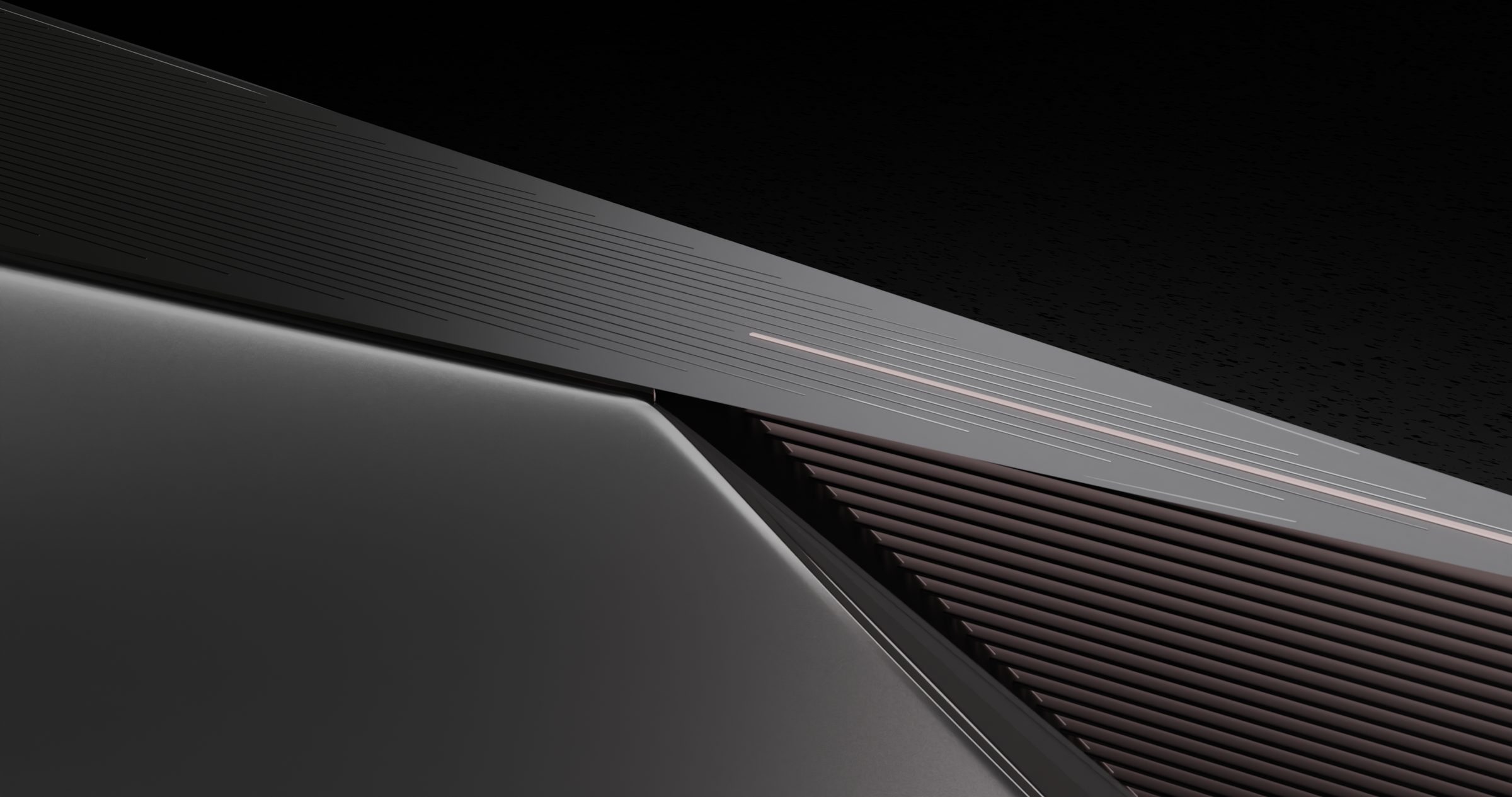 Bow geometry detail — brushed aluminum and dark panel transition