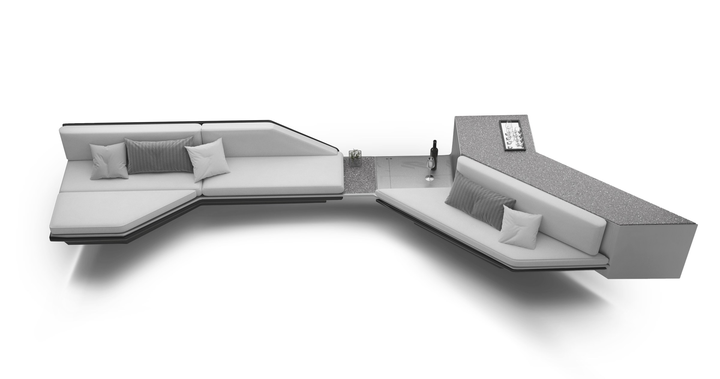 Integrated lounge system — full top-down view
