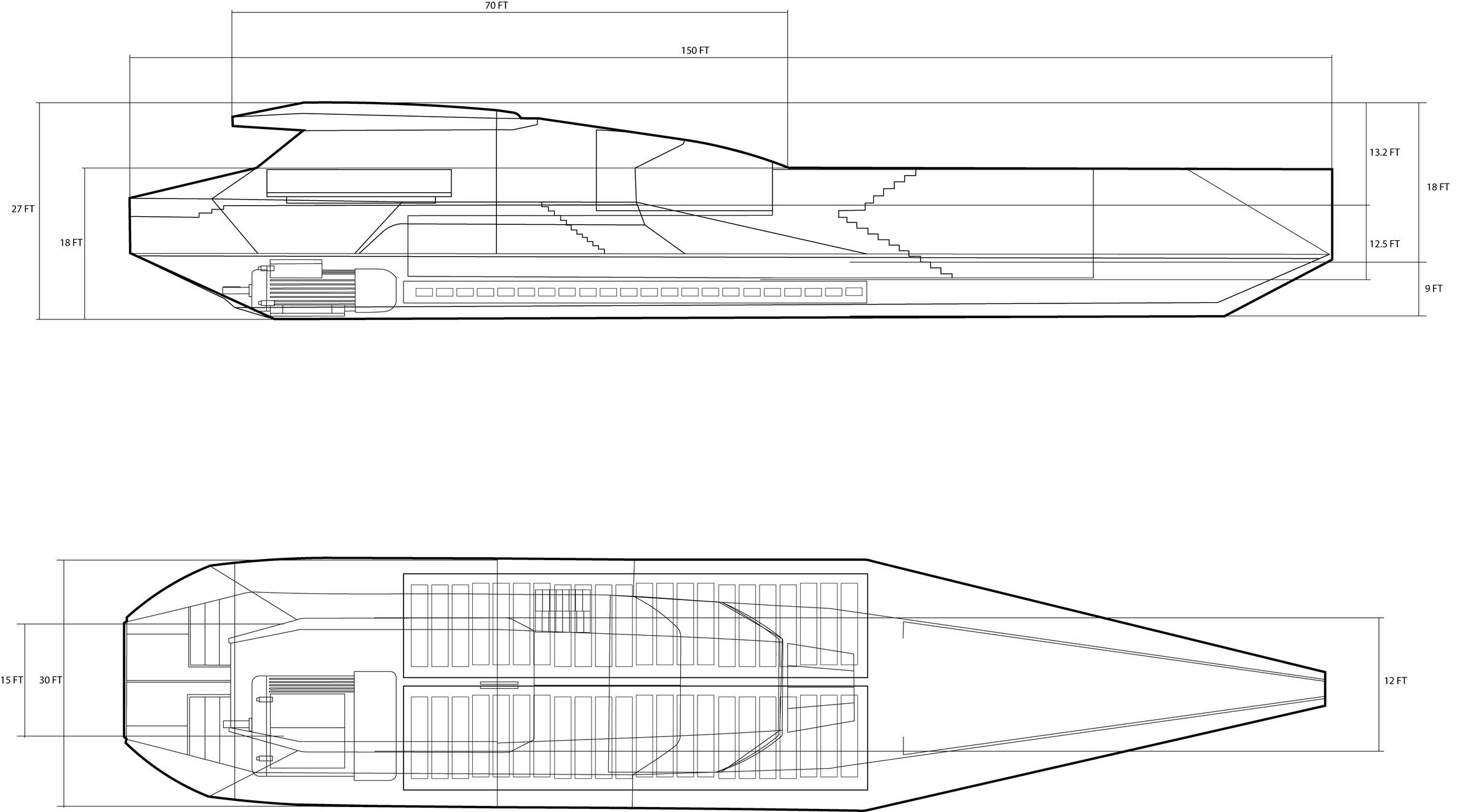 Line work — profile plan + plan view with dimensions